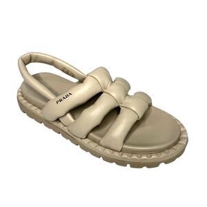 Prada Blow Padded Leather Puffy Slingback Sport Sandal EU 39.5 US 9.5 Leather